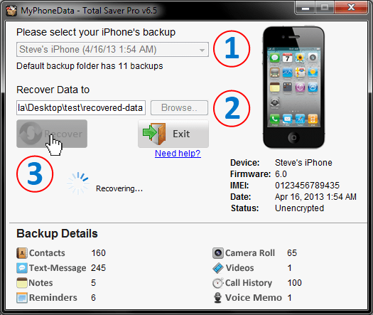 Steps to recover data from corrupt iPhone backup