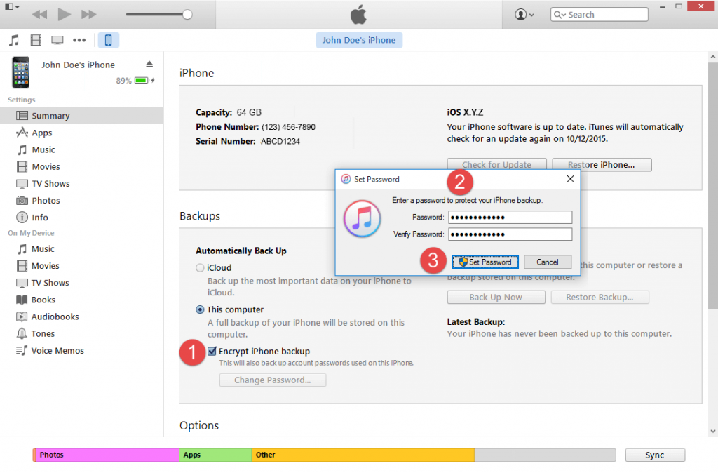 iTunes Encrypt iPhone data